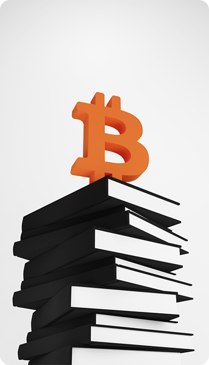 ilustracja przedstawiająca książki i bitcoina